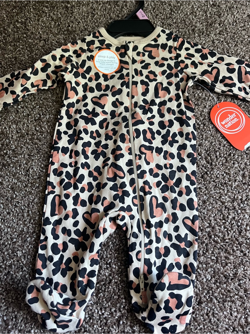 wonder nation Cream Leopard Heart Footed One-Piece with Pink Accents